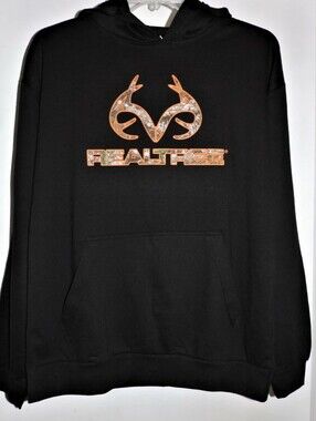 Realtree Black Crewneck Sweatshirt with Orange Camo Logo